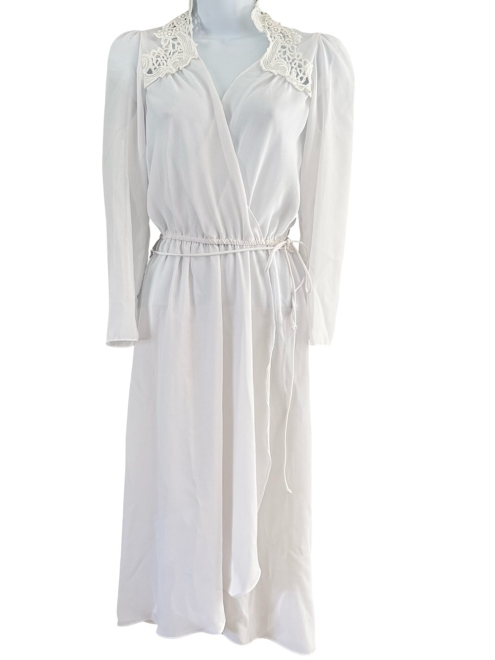 Vintage 70s Nancy Bracoloni Shangri La Prairie Lace White Midi Dress Boho